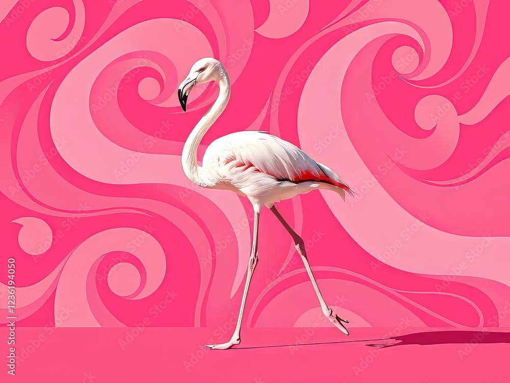 Fototapeta premium Flamingo Walking on Vibrant Pink Pattern Background