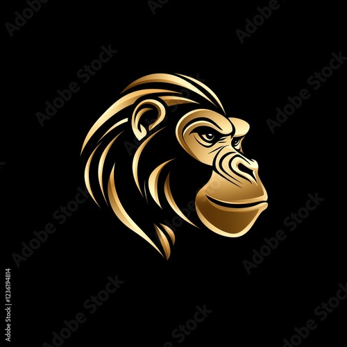 Golden monkey logo isolated on black background photo