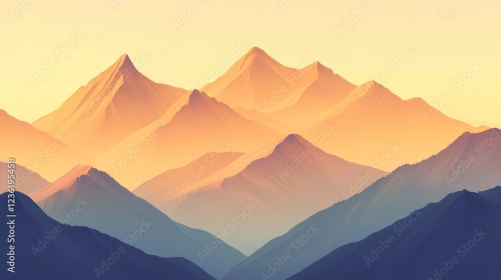 Fototapeta premium Abstract mountain landscape in soft orange and yellow tones