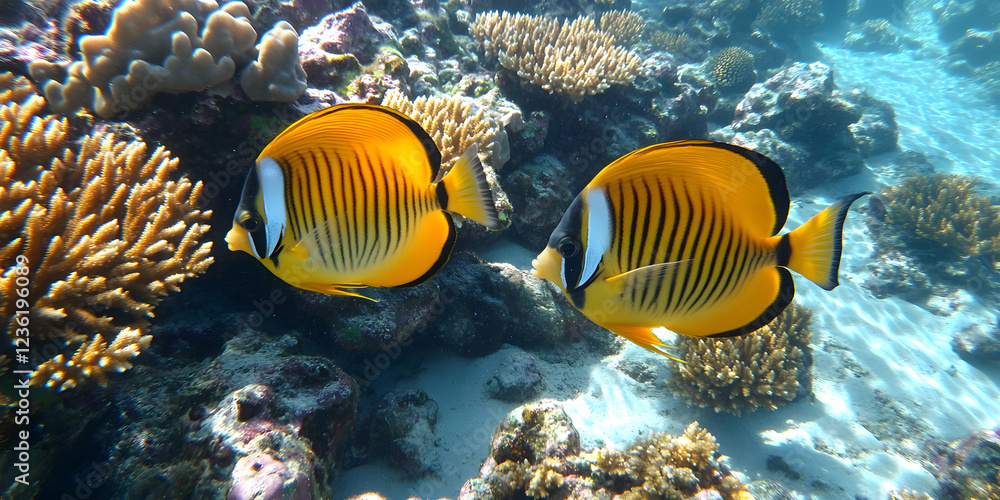 Fototapeta premium Underwater Tropical Corals Reef with colorful sea fish. Marine life sea world. Tropical colourful underwater seascape. 
