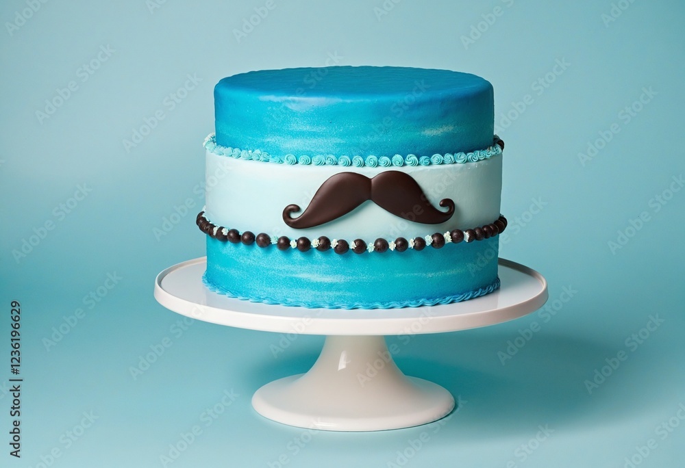 Whimsical Blue Mustache Cake for Father's Day Celebrations