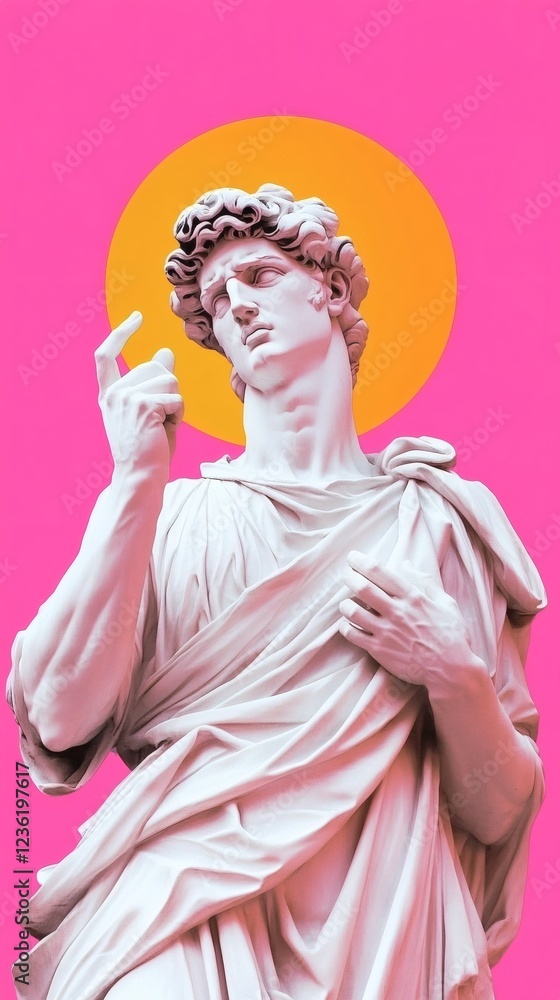 Fototapeta premium David statue in classical style against vibrant background with halo, showcasing artistry and history