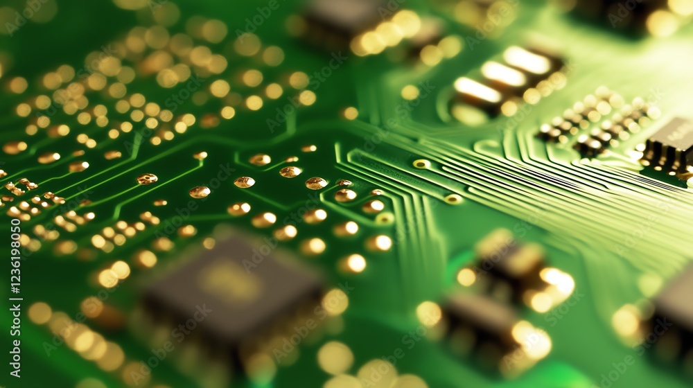 Obraz premium A close-up of a glowing circuit board with advanced technology.
