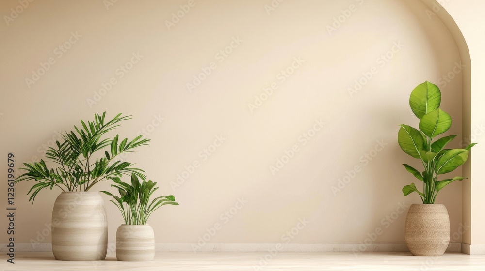 Modern Interior with Green Plants in Stylish Decorative Pots Modern Interior with Green Plants in Stylish Decorative Pots