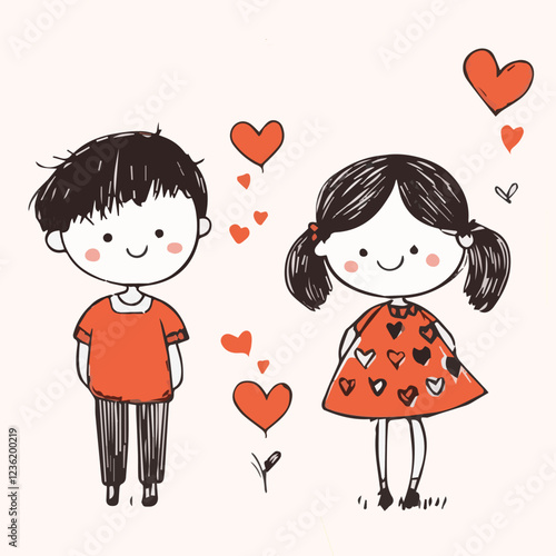 Illustrations of cute couple love in Valentine's festival 