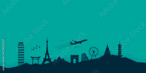 Global Tourism Resilience Day creative design tourism idea concept vector illustration, Global Travel Adventure, Around the World Trip, World Landmarks Travel Panorama
