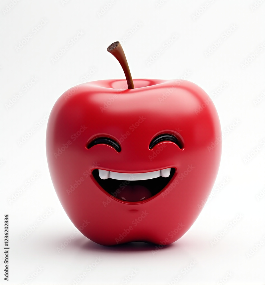 Obraz premium Joyful 3D Apple Character, Happy and Cheerful Fruit with Expression on White Background 