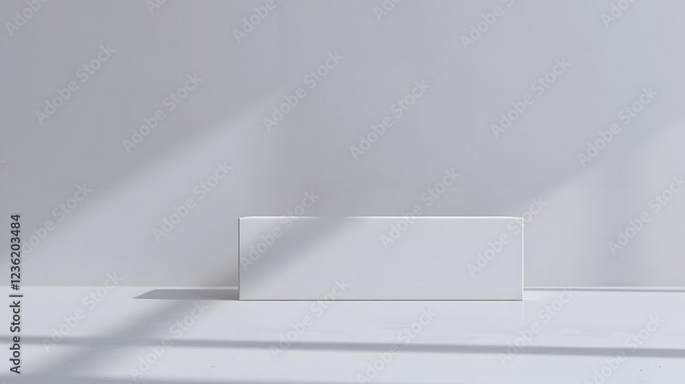 Minimalist display of a blank rectangular object on a smooth surface with soft shadows in a neutral setting Minimalist display of a blank rectangular object on a smooth surface with soft shadows in a neutral setting