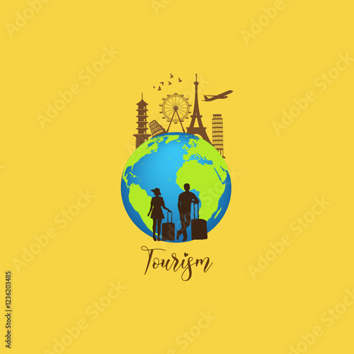 Global Tourism Resilience Day creative design tourism idea concept vector illustration, Global Travel Adventure, Around the World Trip, World Landmarks Travel Panorama