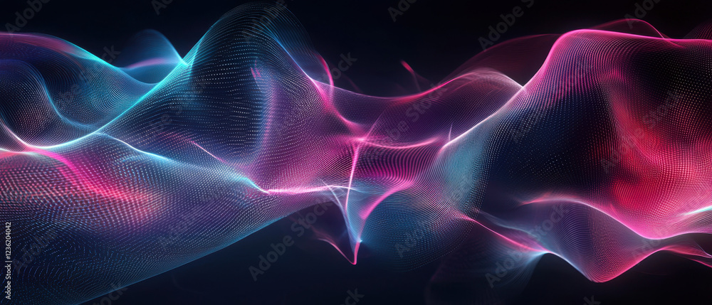 Obraz premium Mesh-like neon energy waves in soft pink and blue hues