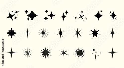 Star icons. Twinkling stars. Sparkles, shining burst.