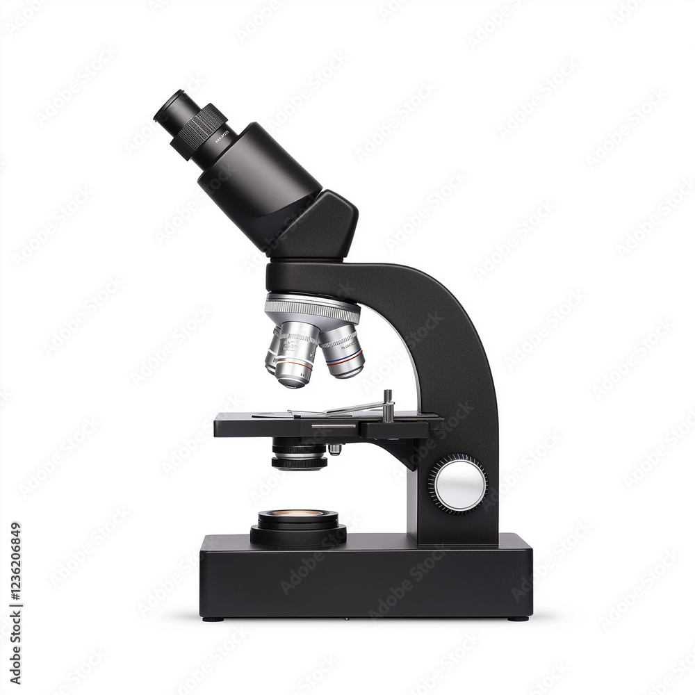 black microscope with silver eyepiece, featuring sleek design and adjustable focus. Ideal for laboratory use, this instrument is essential for scientific research and education black microscope with silver eyepiece, featuring sleek design and adjustable focus. Ideal for laboratory use, this instrument is essential for scientific research and education