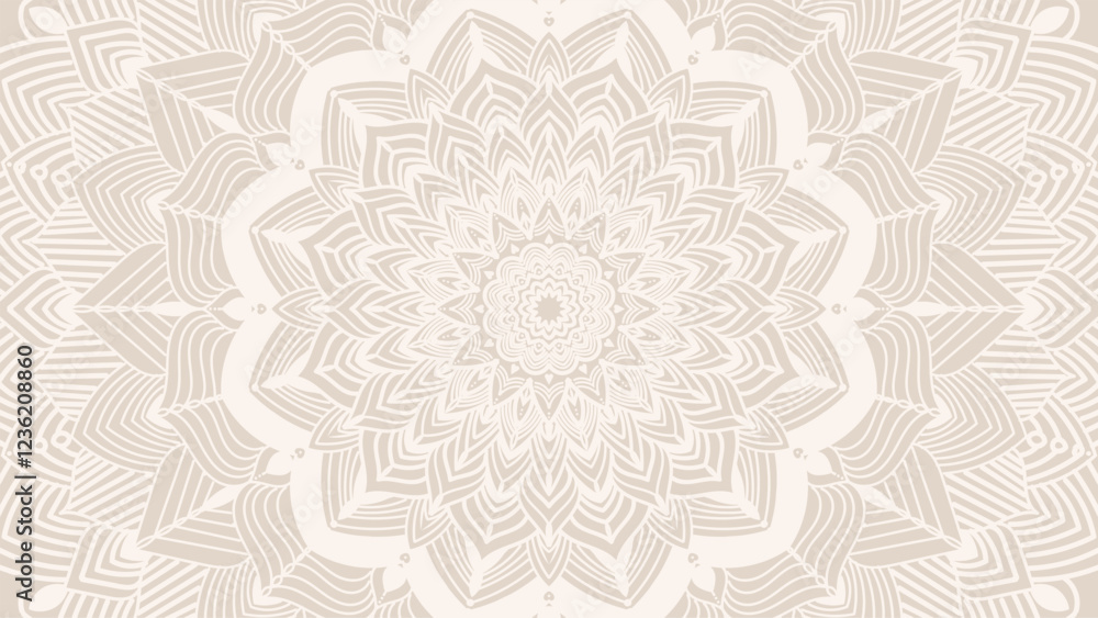 Fototapeta premium Round mandala on colorfull gradient background. Translucent mesh pattern in the form of a mandala. Mandala with floral patterns. Pastel Yoga template. Gradient background with round mandala.