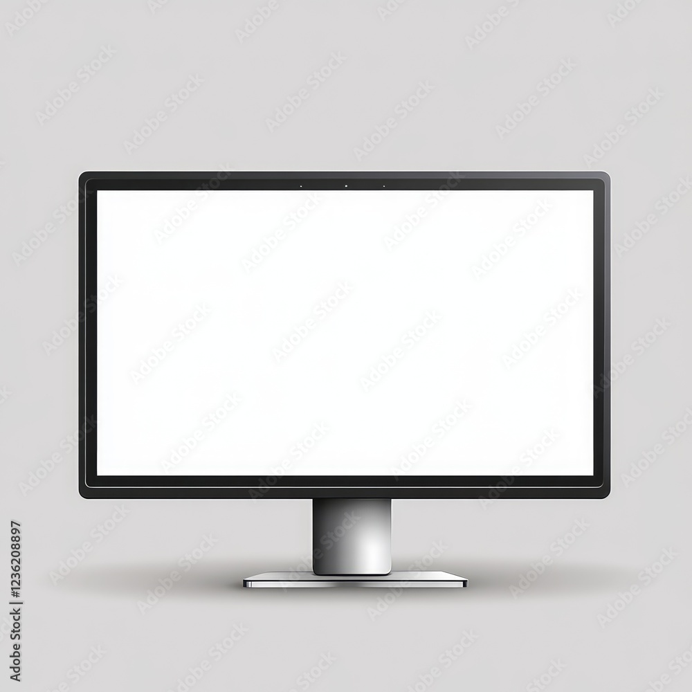 Trendy realistic thin frame monitor mock up with blank white screen isolated. PNG. Vector illustration. , on white background Trendy realistic thin frame monitor mock up with blank white screen isolated. PNG. Vector illustration. , on white background