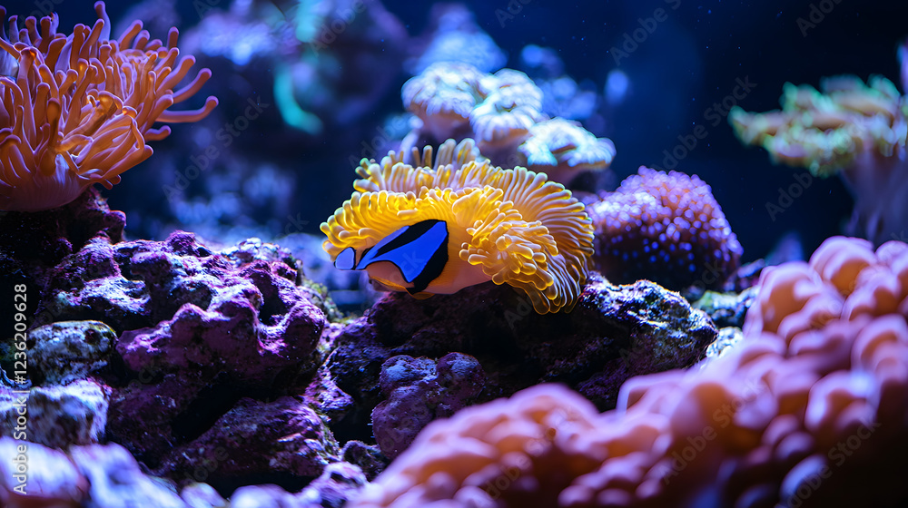 Fototapeta premium Underwater Tropical Corals Reef with colorful sea fish. Marine life sea world. Tropical colourful underwater seascape.