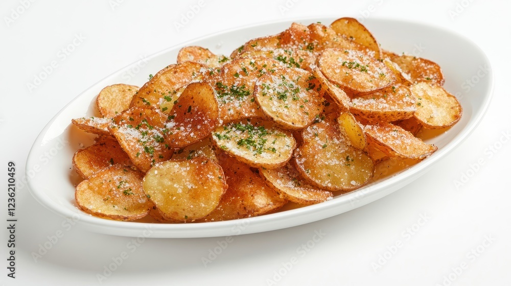 Lightly Dusted Potato Chips on a Plate Lightly Dusted Potato Chips on a Plate