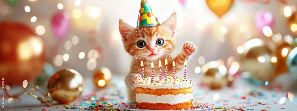 Cartoon cat with cake. Selective focus Cartoon cat with cake. Selective focus