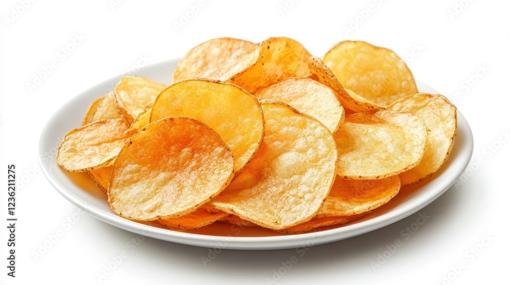 Homemade Rustic Potato Chips on White Plate Homemade Rustic Potato Chips on White Plate