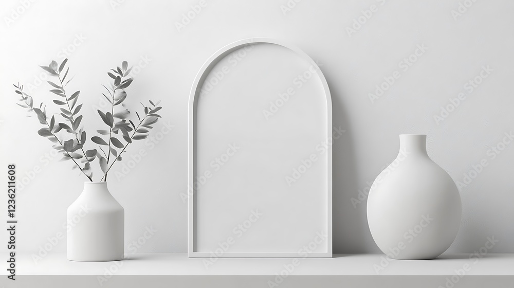 Minimalist White Decor Featuring Arch Frame and Greenery Minimalist White Decor Featuring Arch Frame and Greenery