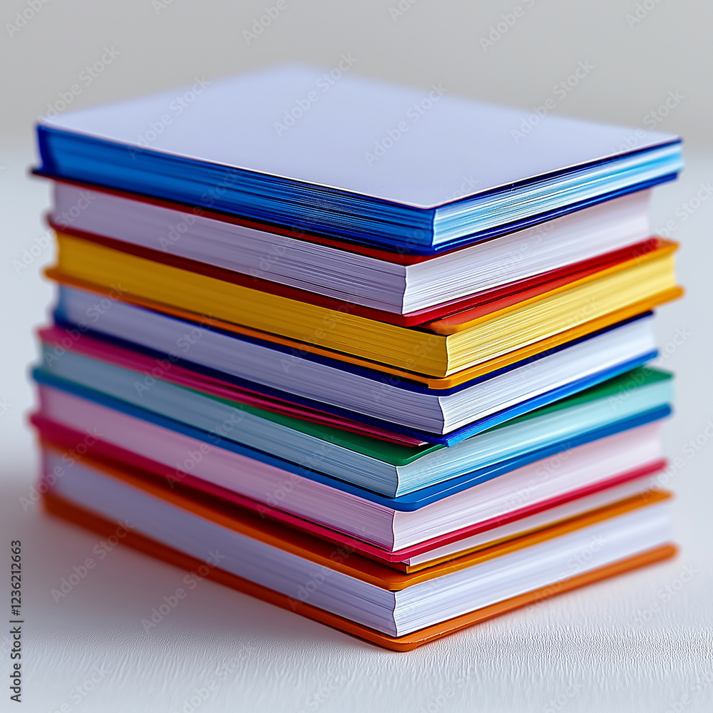 stack of colorful notebooks with blank pages, perfect for writing and creativity. vibrant colors add cheerful touch to any workspace or study area stack of colorful notebooks with blank pages, perfect for writing and creativity. vibrant colors add cheerful touch to any workspace or study area