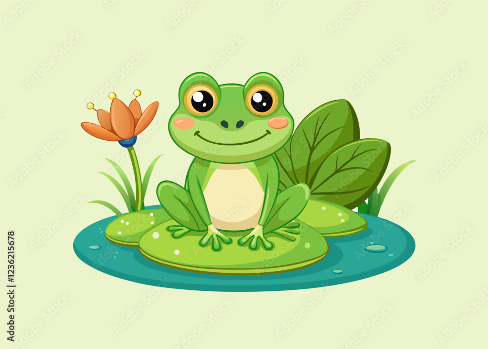 cute green frog cartoon portrait, logo, element. Vector illustration cute green frog cartoon portrait, logo, element. Vector illustration