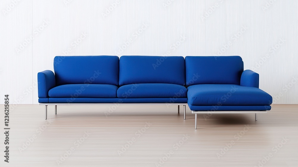 Modern Blue Sectional Sofa on Light Wood Floor Modern Blue Sectional Sofa on Light Wood Floor