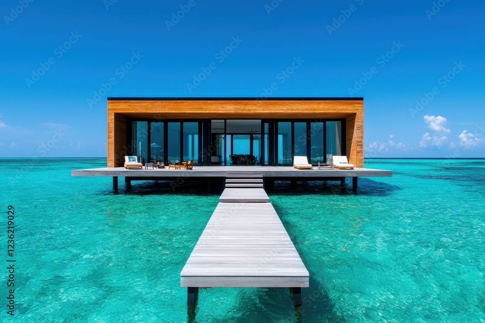 Fototapeta premium Extravagant Overwater Villa with Glass Floors in a Tropical Oasis of Turquoise Serenity A Luxurious Retreat Offering Unparalleled Privacy Relaxation