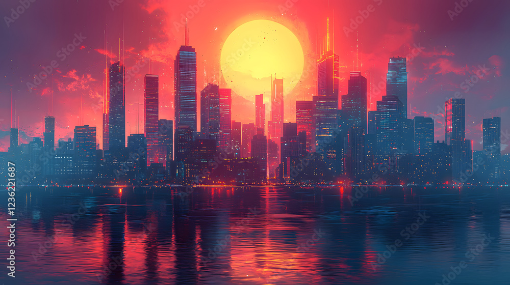 Fototapeta premium city skyline at sunset