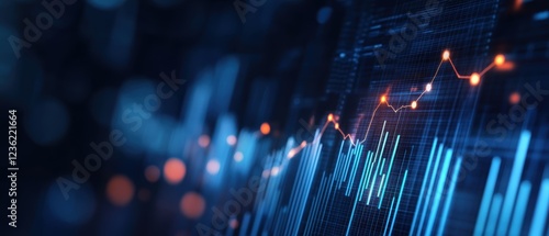 Stock market chart, data visualization and financial analysis in blue tones. Digital graph and analytics for investment strategy, trading, and market trends.