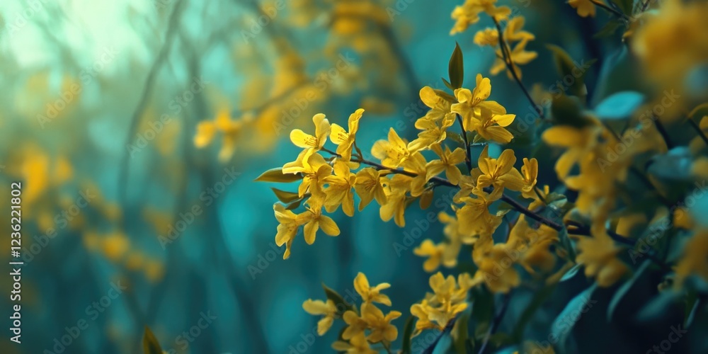 Yellow flowers on tree branch Yellow flowers on tree branch