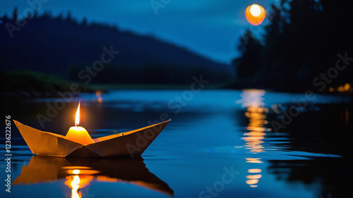 Candle, paper boat, lamp, love, prayer, blessing, piety, banquet, birthday, party, date, romance, pursuit, blessing, nostalgia, graphic, heart-shaped candle, surprise, grief, memorial service, mournin