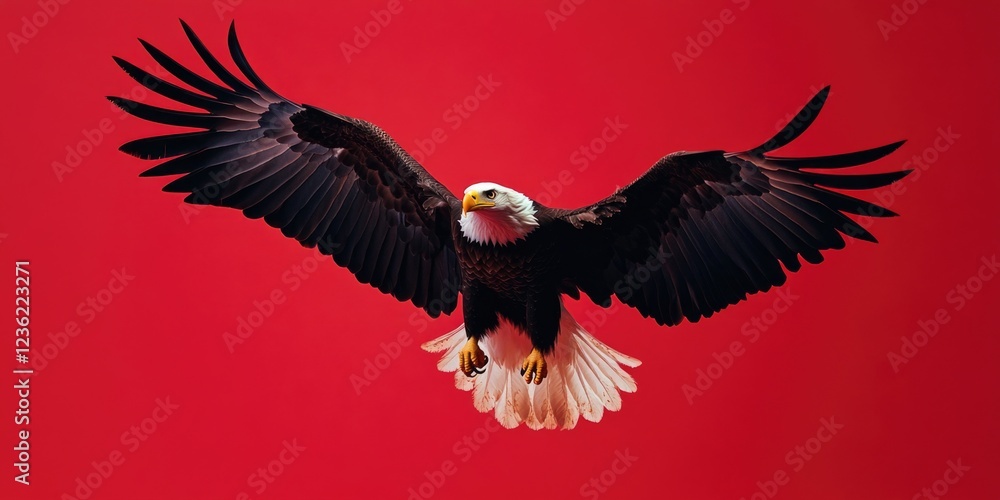 Fototapeta premium Bald eagle in flight with open wings