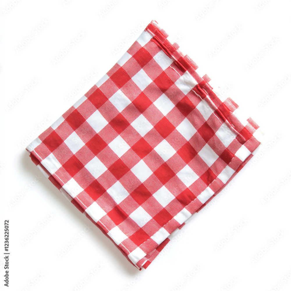 red and white checked napkin isolated on white background full depth of feild. red and white checked napkin isolated on white background full depth of feild.