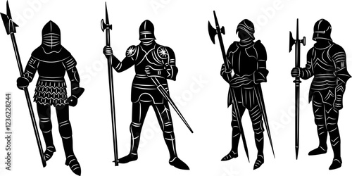 knights black silhouette on white background vector