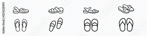 summer sandals icon, Flip-flop sandals icon, pair sandals outline icon