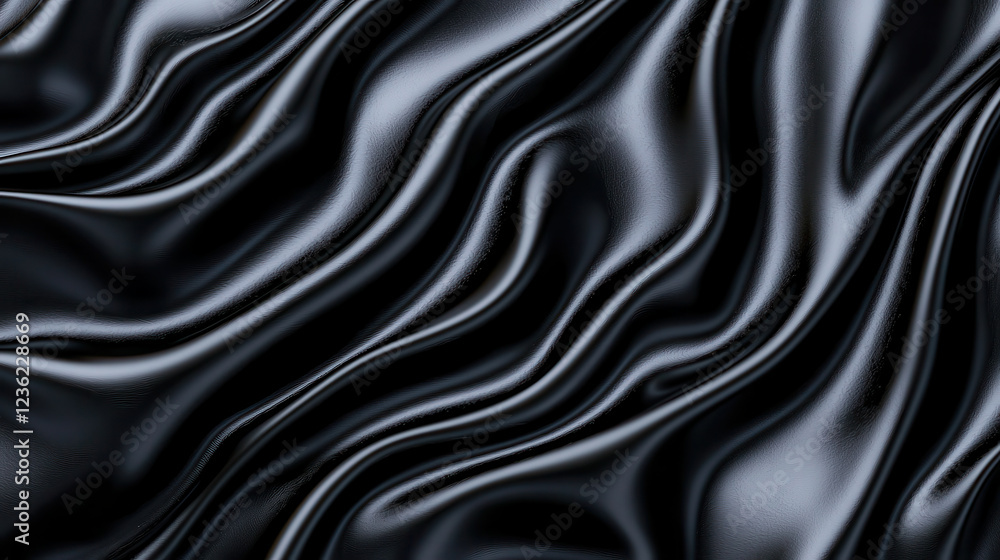 Obraz premium Sleek black fabric with smooth, flowing waves creating luxurious texture. reflective surface enhances elegance and depth of material, perfect for various design applications