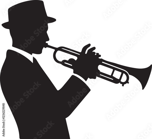 Trumpet silhouette vector art illustration. Black and white Trumpet vector illustration.