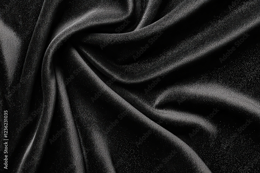 Fototapeta premium Luxurious black velvet fabric with soft texture, showcasing deep light reflections and elegant draping. Perfect for upscale fashion and interior design projects