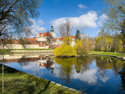 Bild auf Leinwand Brevnov Monastery in Prague, Czech republic in spring
