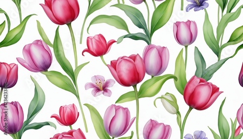 Elegant Watercolor Tulips: A Botanical Floral Illustration on White Background