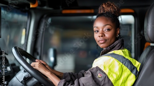 Confident Black Woman Truck Driver Portrait