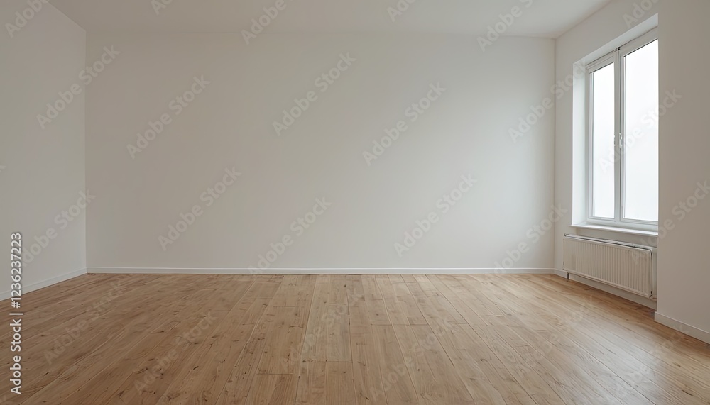 Blank Canvas: A minimalist interior design photo featuring a pristine empty room with wooden flooring and a large window, promising boundless possibilities for transformation and creativity. Blank Canvas: A minimalist interior design photo featuring a pristine empty room with wooden flooring and a large window, promising boundless possibilities for transformation and creativity.