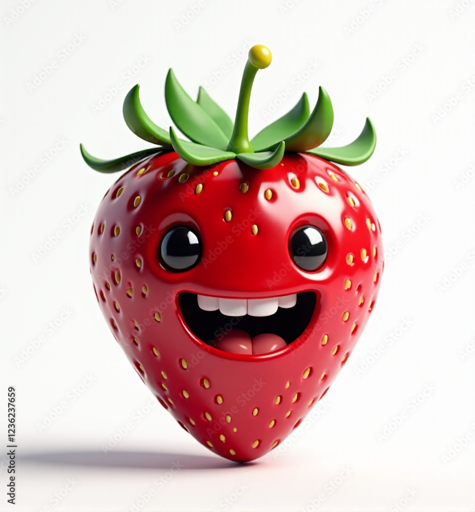 Fototapeta premium Playful 3D Strawberry with Expression, Cheerful and Sweet Fruit Character for Children