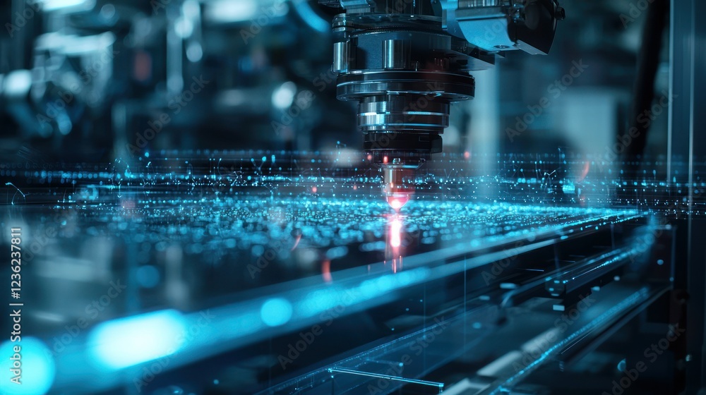 A laser beam being used in a high-tech laboratory to conduct experiments, creating visible light patterns. A laser beam being used in a high-tech laboratory to conduct experiments, creating visible light patterns.