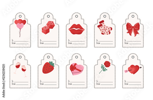 Collection of gift tags with romantic Valentine's Day symbols. Perfect for presents