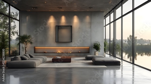 Wallpaper Mural Modern office interior designed loft style with industrial elements Concrete flooring and distressed furniture combine to create a trendy workspace 3D render showcasing sleek design and comfort Torontodigital.ca