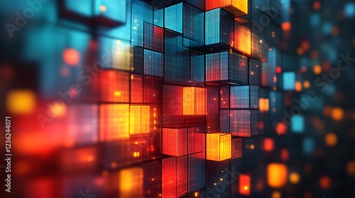 Abstract Glowing Cubes Digital Art Wall