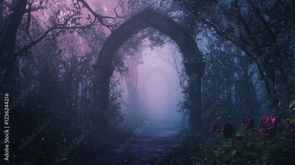 Fototapeta premium Mysterious Foggy Forest Pathway with Ethereal Atmosphere