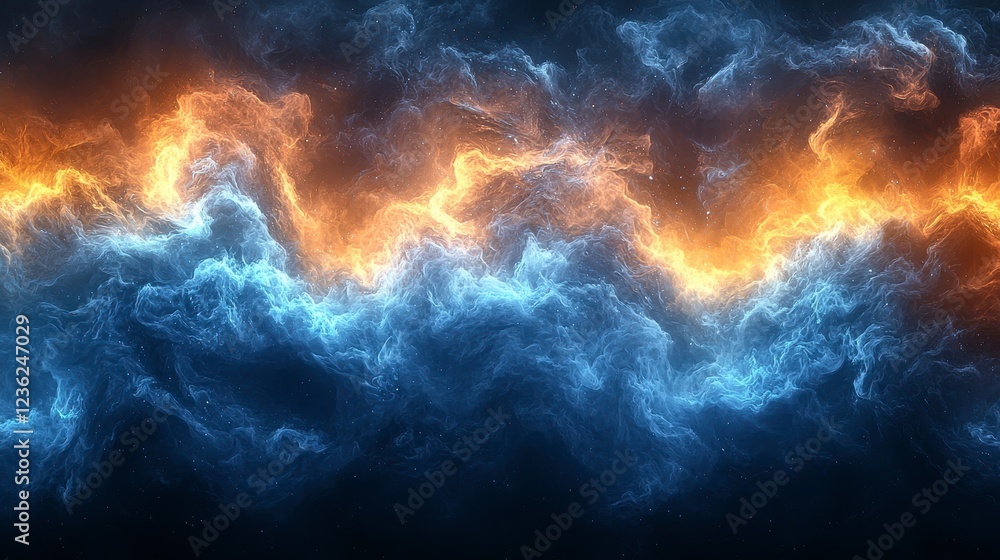 Abstract fire and ice swirls, cosmic energy clash, dark background, for fantasy design Abstract fire and ice swirls, cosmic energy clash, dark background, for fantasy design