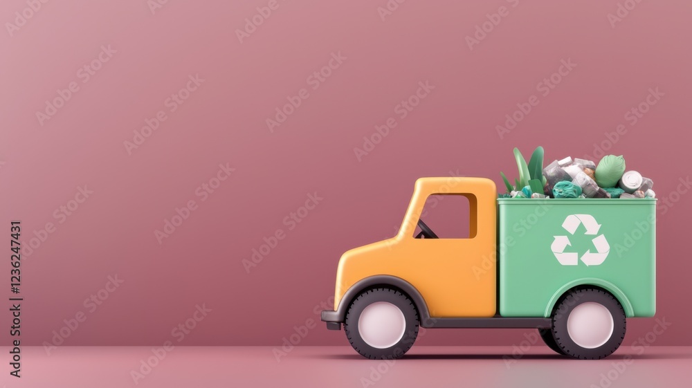 3d eco-friendly recycling truck urban setting toy model minimalist design side view sustainability concept 3d eco-friendly recycling truck urban setting toy model minimalist design side view sustainability concept